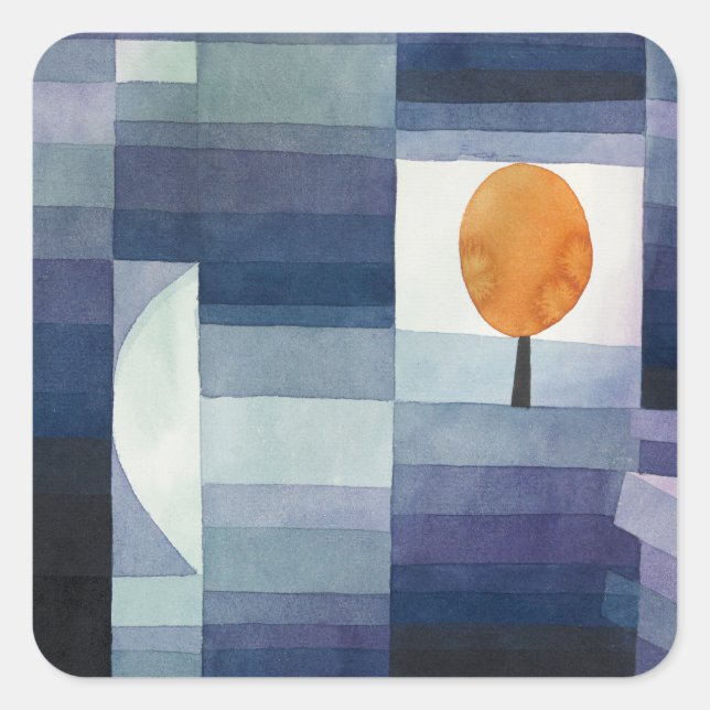 Modern Geometric Abstract Blue Orange Klee Square Sticker (Front)