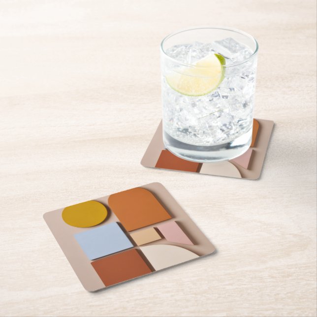 Modern Geometric Abstract Coaster Warm Tones (Insitu)