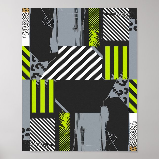 Modern Geometric Abstract Collage with Stripes Poster (Front)