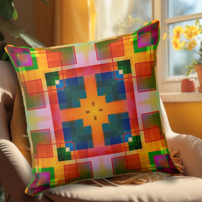 Modern Geometric Abstract Design Pillow (Pillow with an abstract geometric pattern in bold colors.)