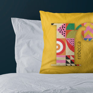 Modern Geometric Abstract Initial Named Cushion