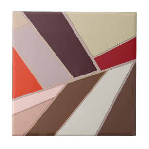 Modern Geometric Abstract Mosaic, Brown and Orange Ceramic Tile