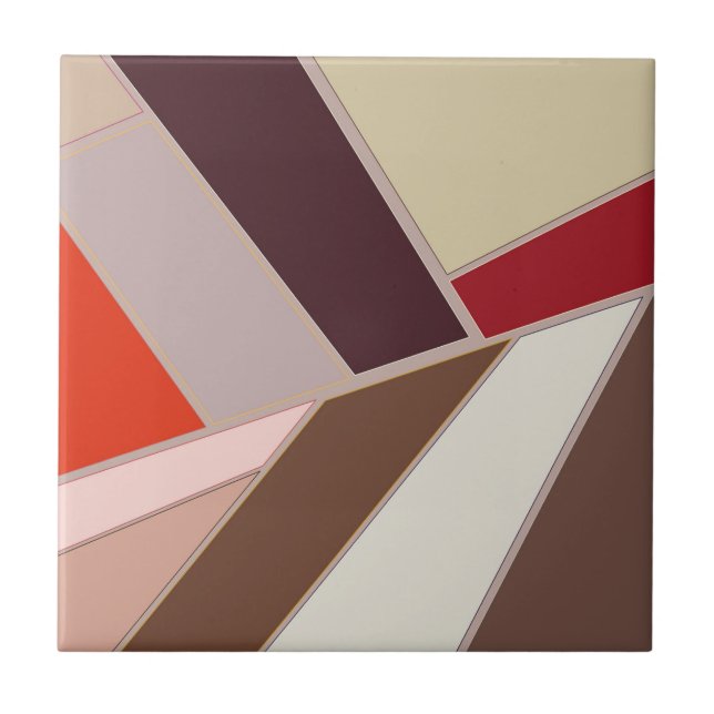Modern Geometric Abstract Mosaic, Brown and Orange Ceramic Tile (Front)