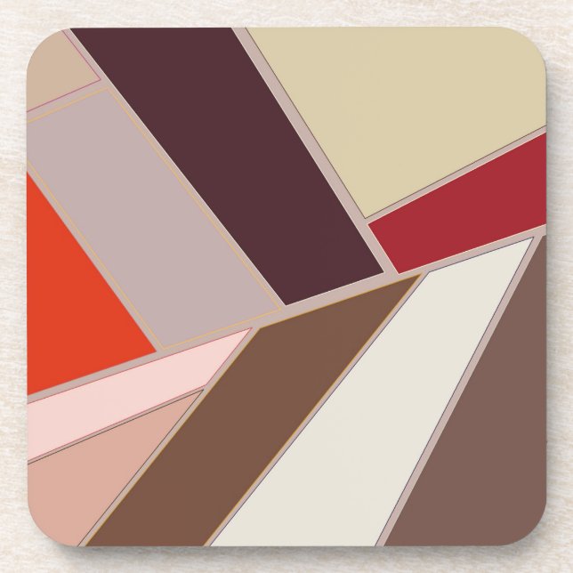 Modern Geometric Abstract Mosaic, Brown and Orange Coaster (Front)