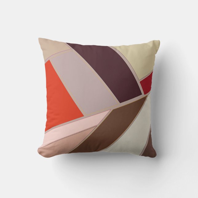 Modern Geometric Abstract Mosaic, Brown and Orange Cushion (Front)