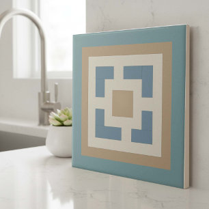 Modern Geometric Abstract Pat#11 Teal ID1192 Ceramic Tile
