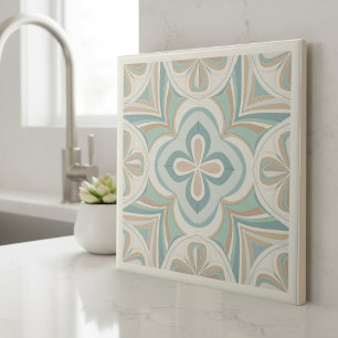 Modern Geometric Abstract Pat#13 Teal ID1192 Ceramic Tile