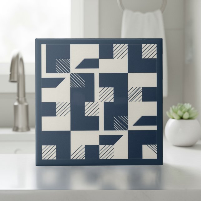 Modern Geometric Abstract Pat#3 Navy ID1192 Ceramic Tile (Creator Uploaded)