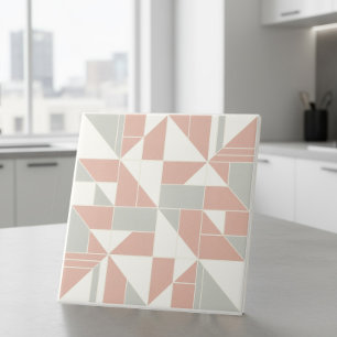 Modern Geometric Abstract Pat#9 Peach ID1192 Ceramic Tile