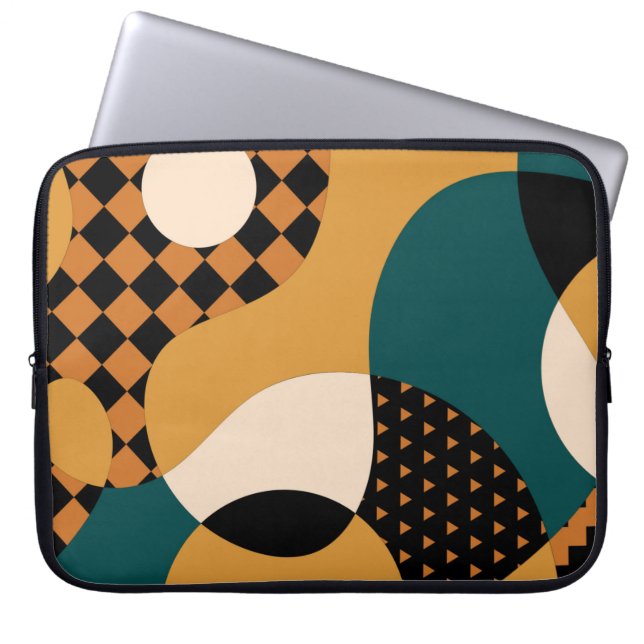 Modern geometric abstract patchwork pattern, wavy  laptop sleeve (Front)