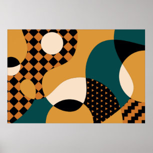 Modern geometric abstract patchwork pattern, wavy poster