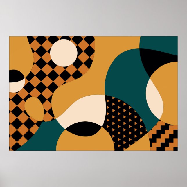 Modern geometric abstract patchwork pattern, wavy  poster (Front)