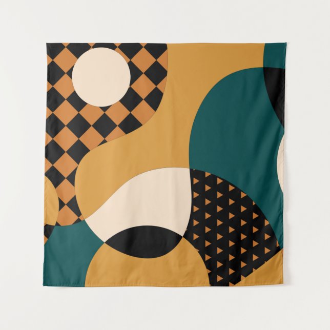 Modern geometric abstract patchwork pattern, wavy  tapestry (Front)