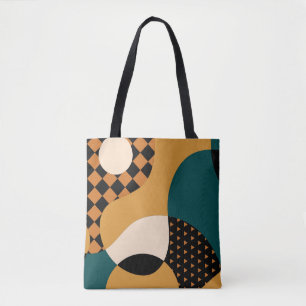 Modern geometric abstract patchwork pattern, wavy tote bag