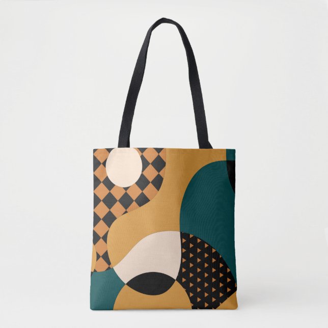 Modern geometric abstract patchwork pattern, wavy  tote bag (Front)