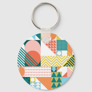 Modern Geometric Abstract Pattern Bold Retro  Key Ring