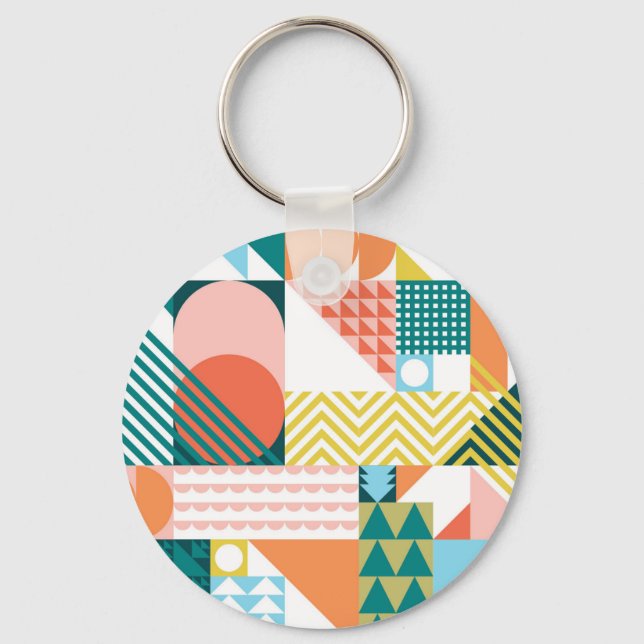 Modern Geometric Abstract Pattern Bold Retro  Key Ring (Front)