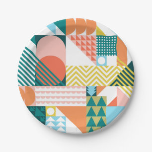 Modern Geometric Abstract Pattern Bold Retro  Paper Plate