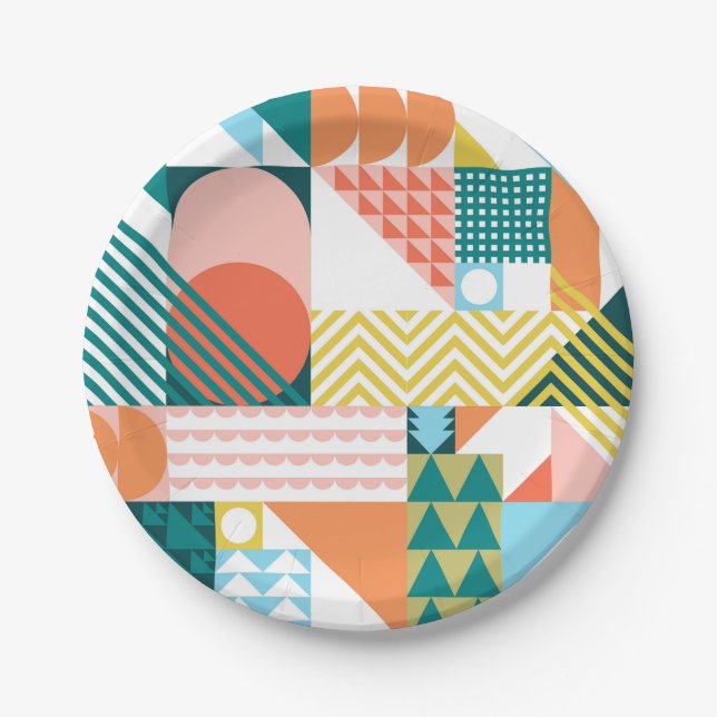 Modern Geometric Abstract Pattern Bold Retro  Paper Plate (Front)