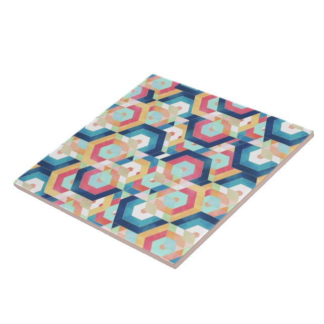 Modern geometric abstract pattern ceramic tile (Side)