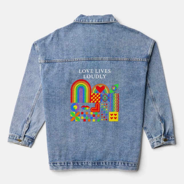 Modern Geometric Abstract Pride Month Rainbow Denim Jacket (Back)
