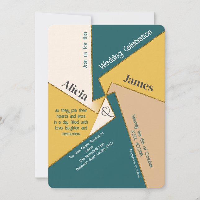 Modern Geometric Abstract Wedding Unique Quirky Invitation (Front)