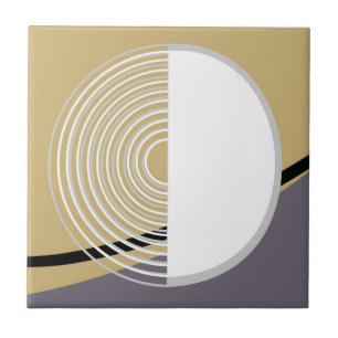 Modern Geometric Abstract White, Yellow, and Grey Ceramic Tile