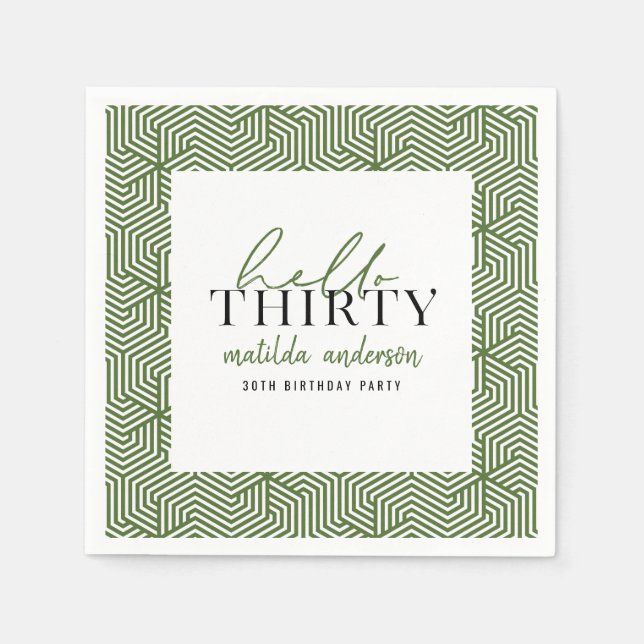 Modern geometric and script 30th birthday party napkin (Front)