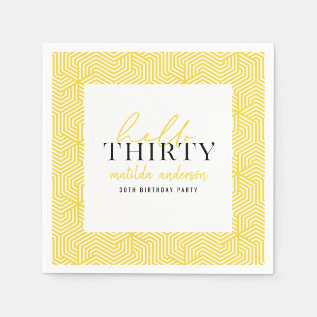 Modern geometric and script 30th birthday party napkin (Front)