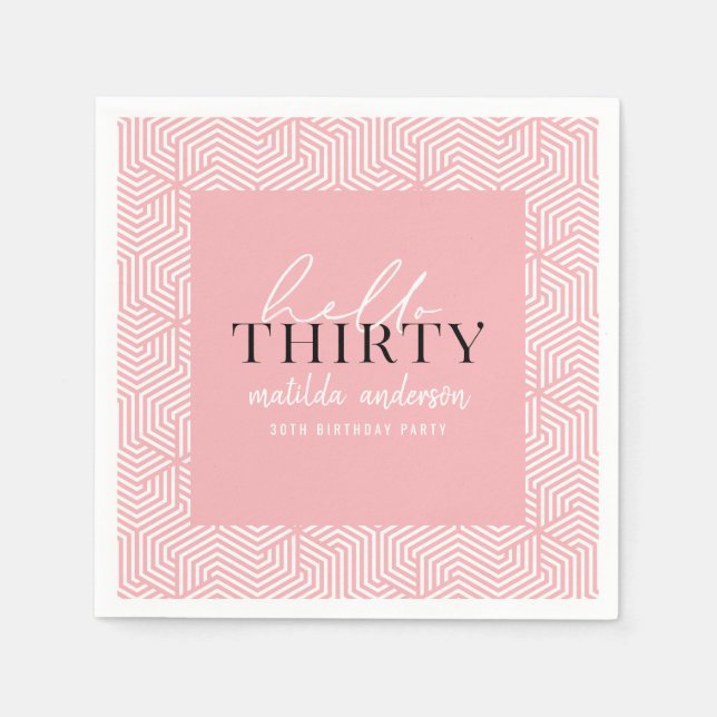 Modern geometric and script 30th birthday party napkin (Front)