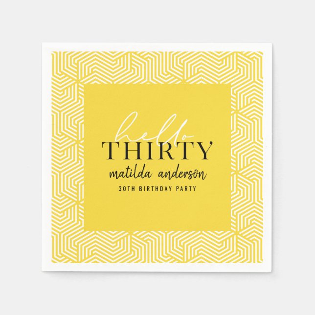 Modern geometric and script 30th birthday party napkin (Front)