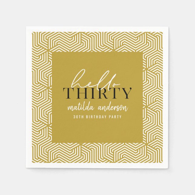 Modern geometric and script 30th birthday party napkin (Front)