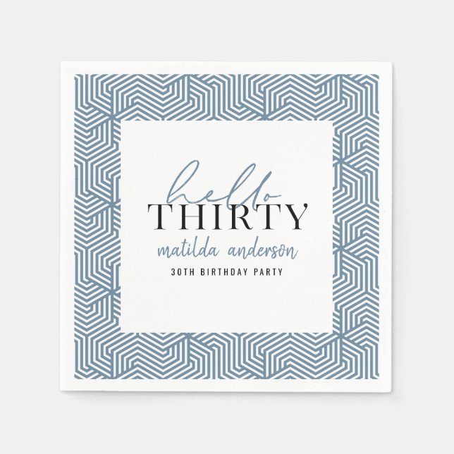 Modern geometric and script 30th birthday party napkin (Front)