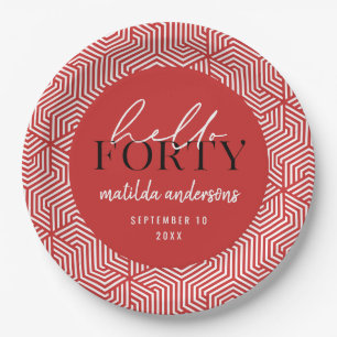 Modern geometric and script 40th birthday party paper plate