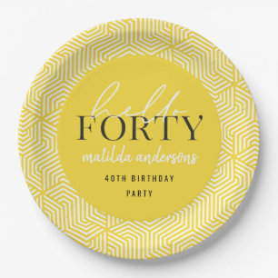 Modern geometric and script 40th birthday party paper plate
