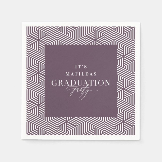 Modern geometric and script graduation party napkin (Front)