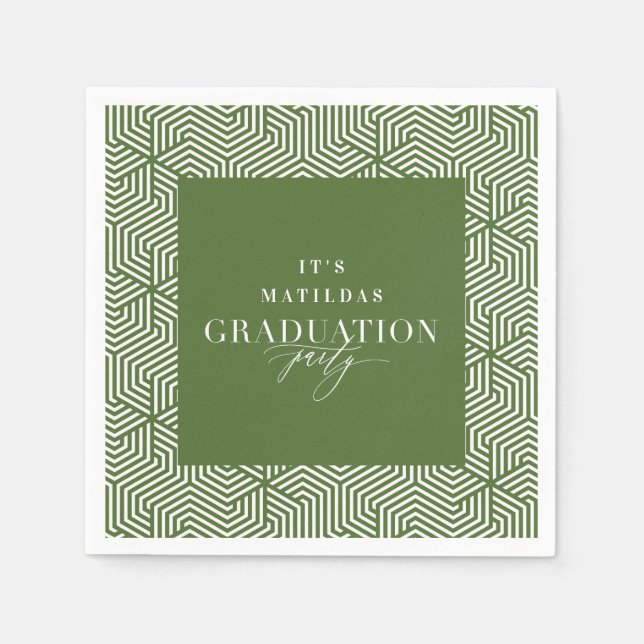 Modern geometric and script graduation party napkin (Front)