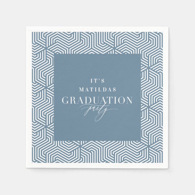 Modern geometric and script graduation party napkin (Front)