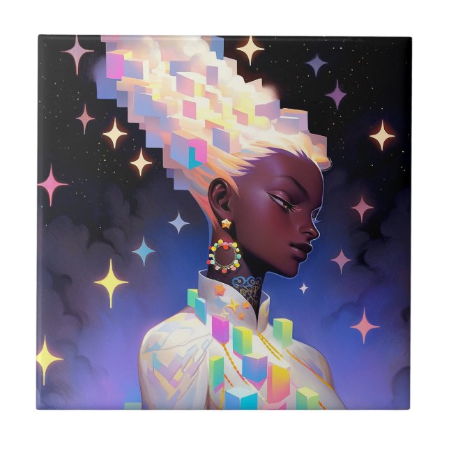 Modern Geometric Anime Girl Ceramic Tile (Front)