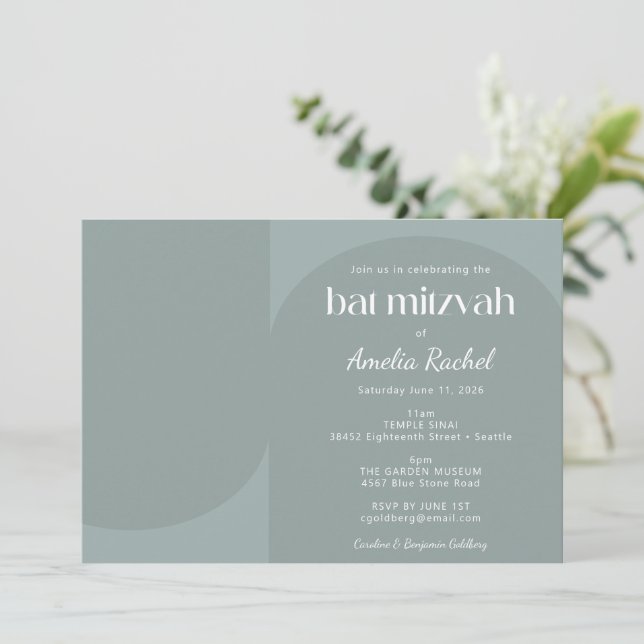 Modern Geometric Arch Dusty Teal Bat Mitzvah Invitation (Standing Front)