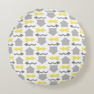 Modern Geometric Arrows & Houses Seamless Pattern Round Cushion