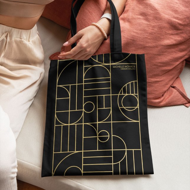 Modern Geometric Art Deco Faux Gold/Black Tote Bag (Creator Uploaded)