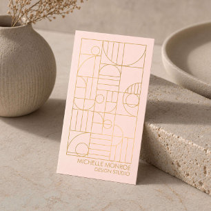 Modern Geometric Art Deco Faux Gold/Pink Designer Business Card