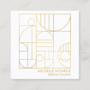 Modern Geometric Art Deco Faux Gold/White Designer Square Business Card