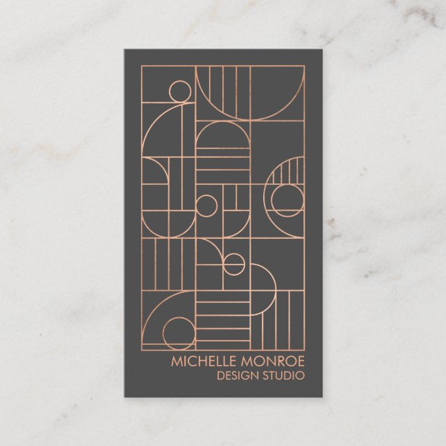 Modern Geometric Art Deco Faux Rose Gold/Grey Business Card (Front)
