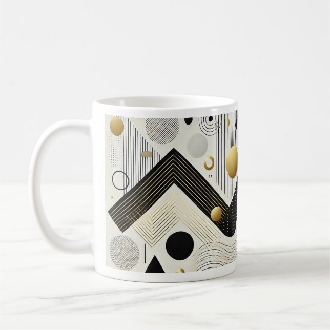 Modern Geometric Art Mug | Stylish Black & Gold Ab (Left)