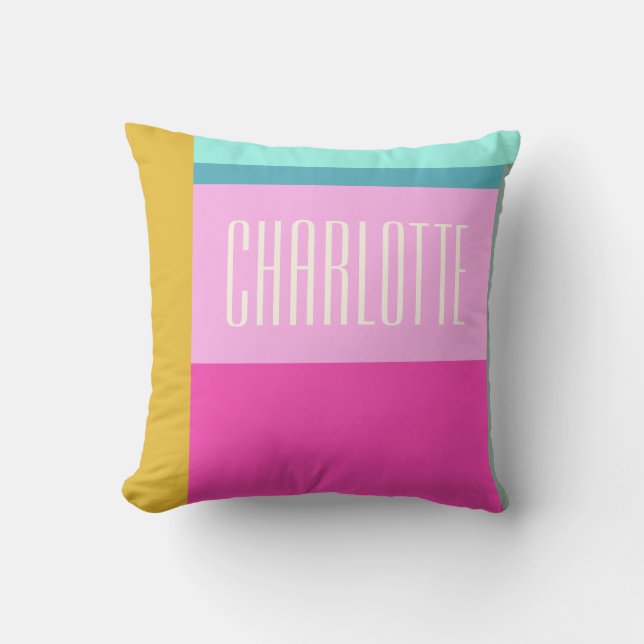 Modern Geometric Art Personalised Blue Pink Yellow Cushion (Front)