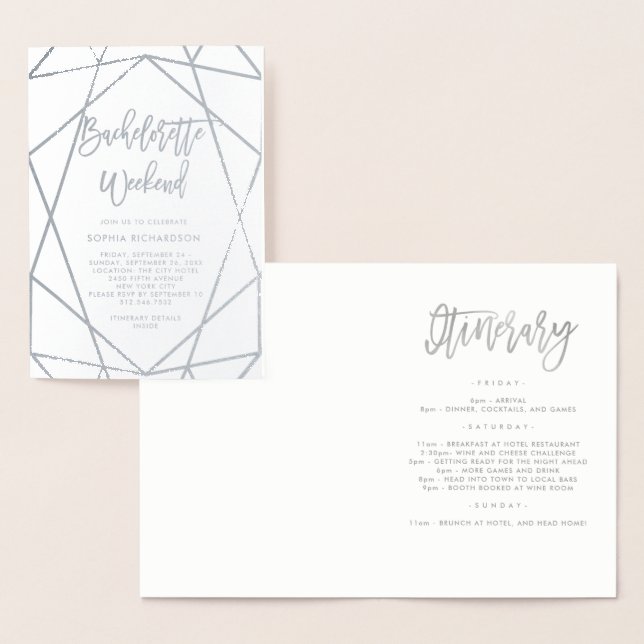 Modern Geometric Bachelorette Weekend Silver Foil Card (Display)