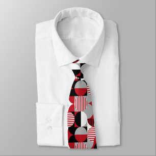 Modern Geometric Bauhaus, Black Red Grey Tie