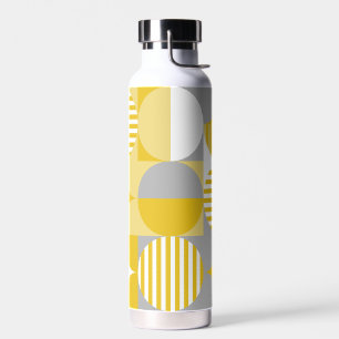 Modern Geometric Bauhaus, Mustard Yellow, Grey Water Bottle